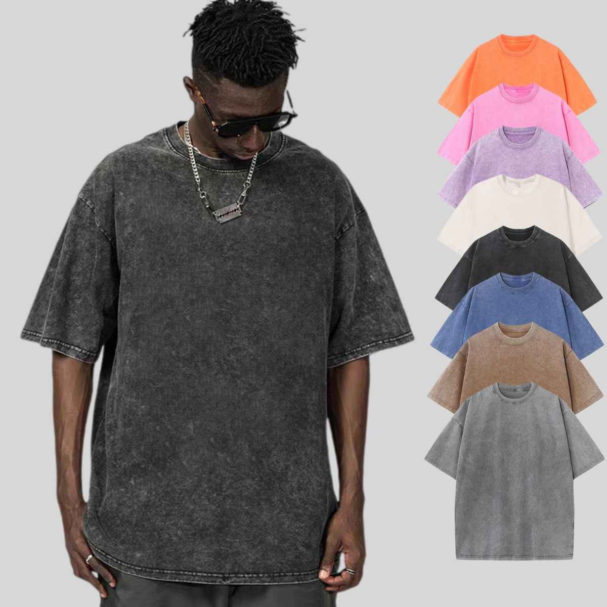 Mens Acid Washed Oversized 100% Cotton T-shirt A27012 print logo 11