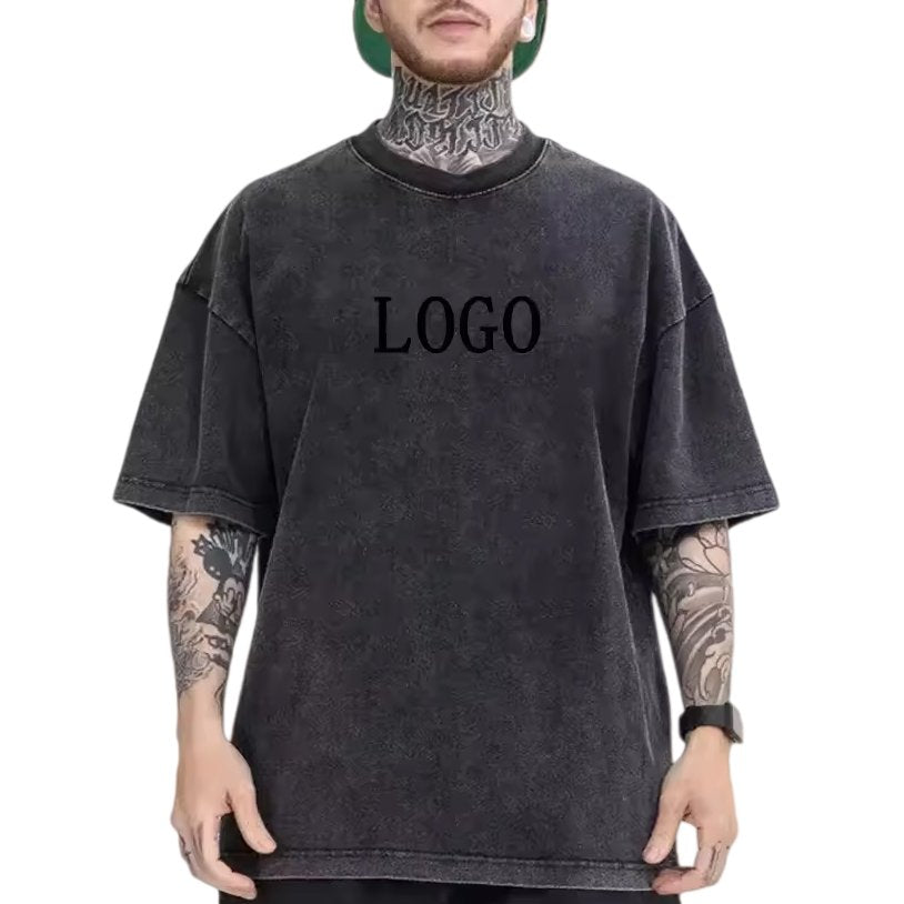 Mens Acid Washed Oversized 100% Cotton T-shirt A27012 print logo 32