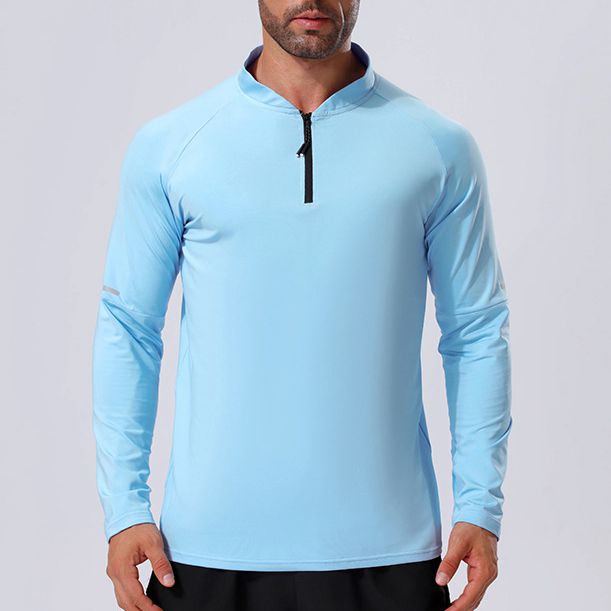 Mens Workout training 88%Polyester   12%Spandex Quarter zip Shirt A3 print logo 1