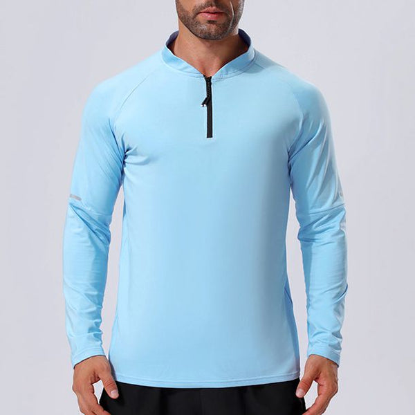 Mens Workout training 88%Polyester   12%Spandex Quarter zip Shirt A3 print logo 1