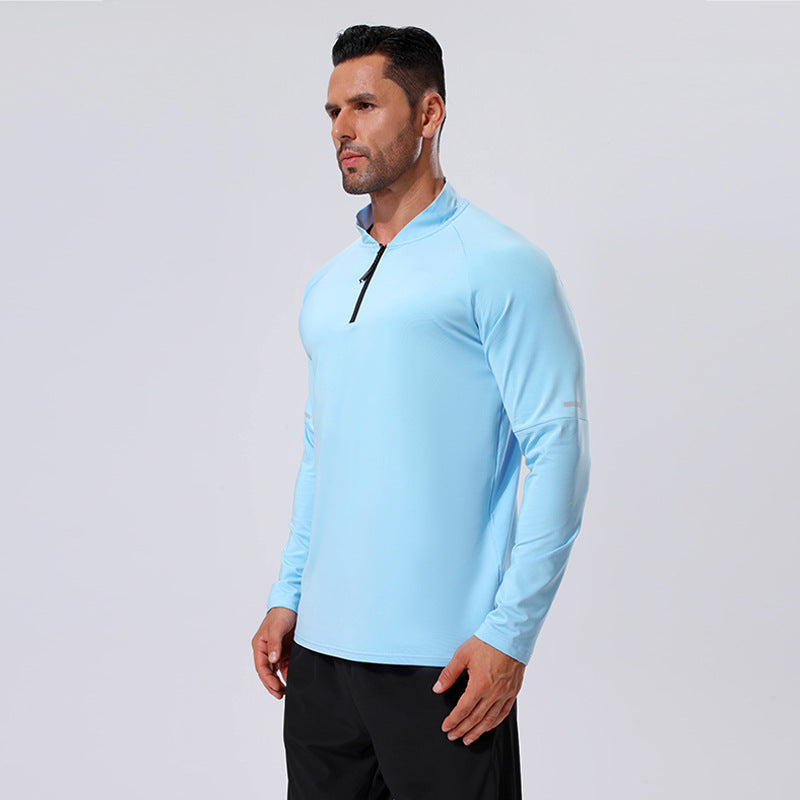Mens Workout training 88%Polyester   12%Spandex Quarter zip Shirt A3 print logo 9