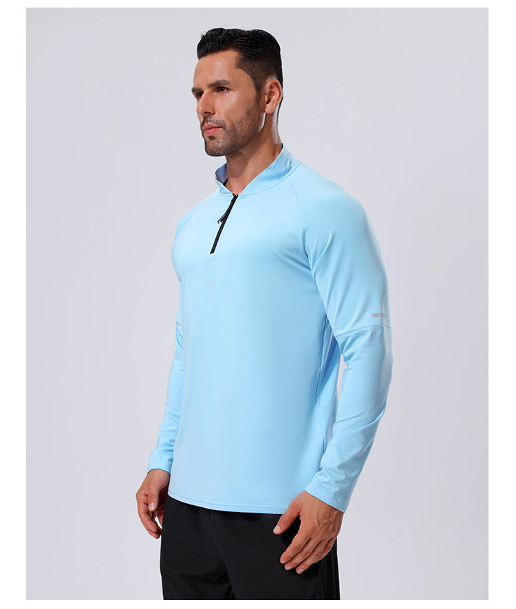 Mens Workout training 88%Polyester   12%Spandex Quarter zip Shirt A3 print logo 18