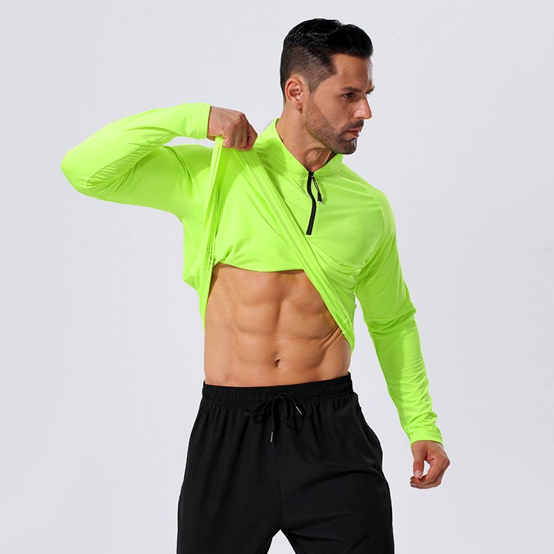 Mens Workout training 88%Polyester   12%Spandex Quarter zip Shirt A3 print logo 10