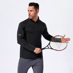 Mens Workout training 88%Polyester   12%Spandex Quarter zip Shirt A3 print logo 7