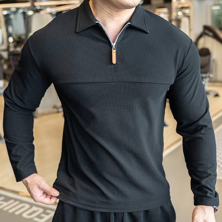 Mens Casual Fitness 95%polyester 5%spandex Quarter Zip Shirt A9103 print logo 11
