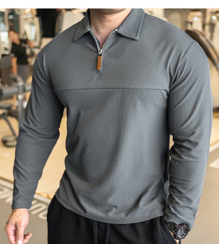 Mens Casual Fitness 95%polyester 5%spandex Quarter Zip Shirt A9103 print logo 4