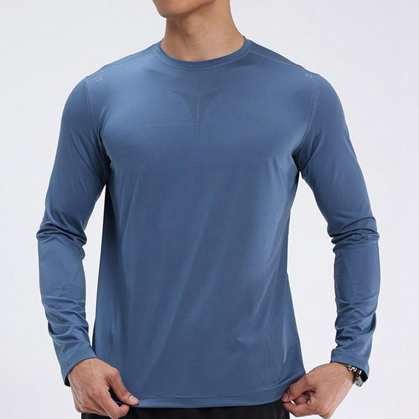 Mens gym workout 90%Polyester 10%Spandex long sleeve shirt B42114 print logo 1