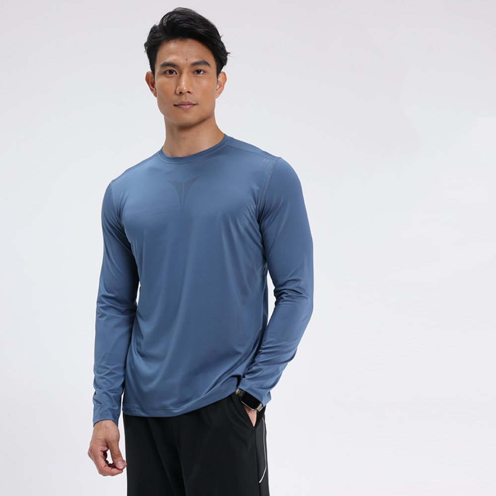 Mens gym workout 90%Polyester 10%Spandex long sleeve shirt B42114 print logo 6