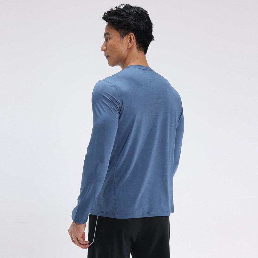 Mens gym workout 90%Polyester 10%Spandex long sleeve shirt B42114 print logo 2