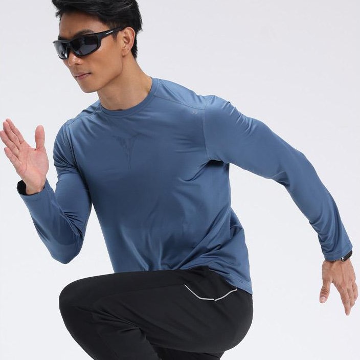 Mens gym workout 90%Polyester 10%Spandex long sleeve shirt B42114 print logo 14