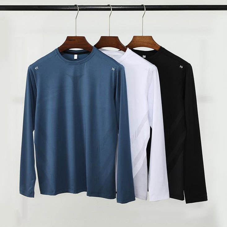 Mens gym workout 90%Polyester 10%Spandex long sleeve shirt B42114 print logo 18