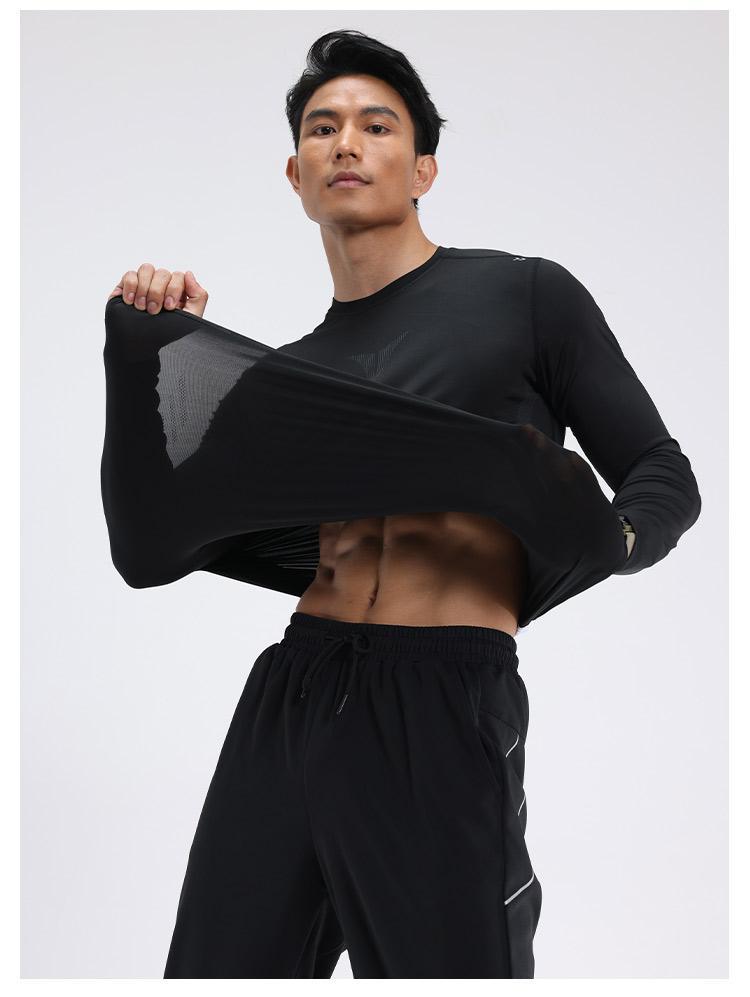 Mens gym workout 90%Polyester 10%Spandex long sleeve shirt B42114 print logo 30