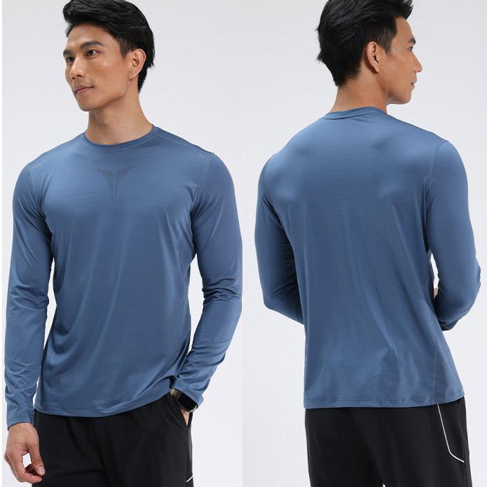Mens gym workout 90%Polyester 10%Spandex long sleeve shirt B42114 print logo 15