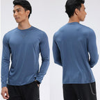 Mens gym workout 90%Polyester 10%Spandex long sleeve shirt B42114 print logo 15