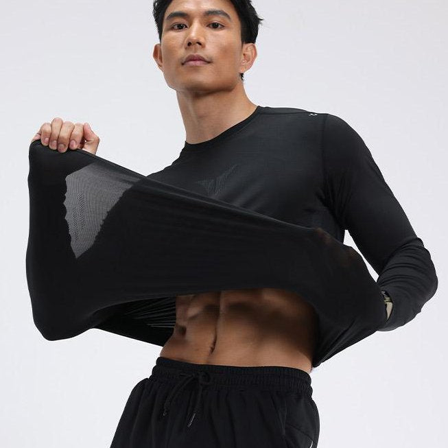 Mens gym workout 90%Polyester 10%Spandex long sleeve shirt B42114 print logo 12