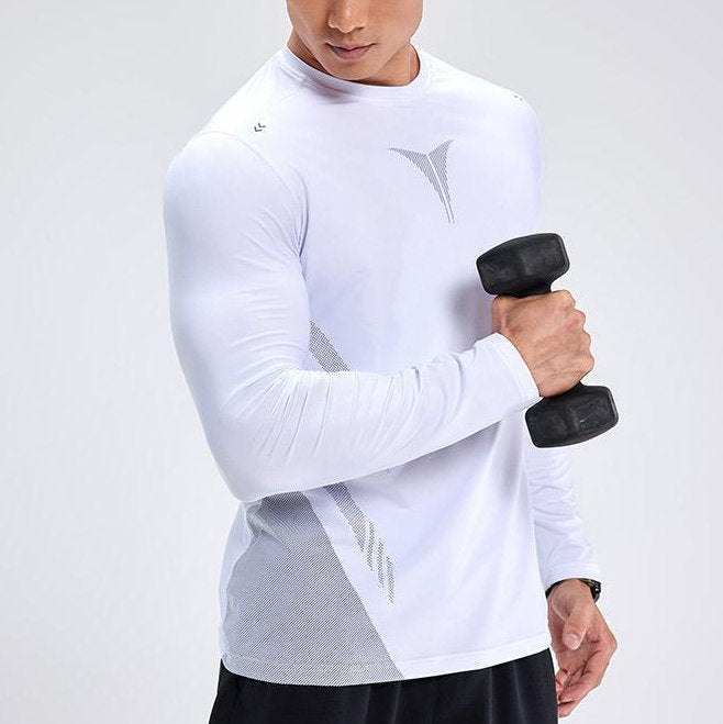 Mens gym workout 90%Polyester 10%Spandex long sleeve shirt B42114 print logo 16