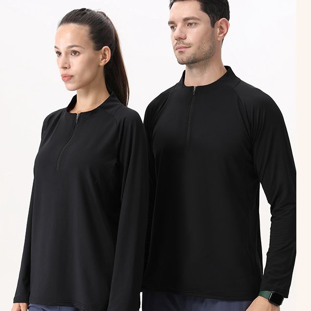 Mens Workout Fitness 90%Polyester   10%Spandex Quarter zip shirt B669 print logo 21