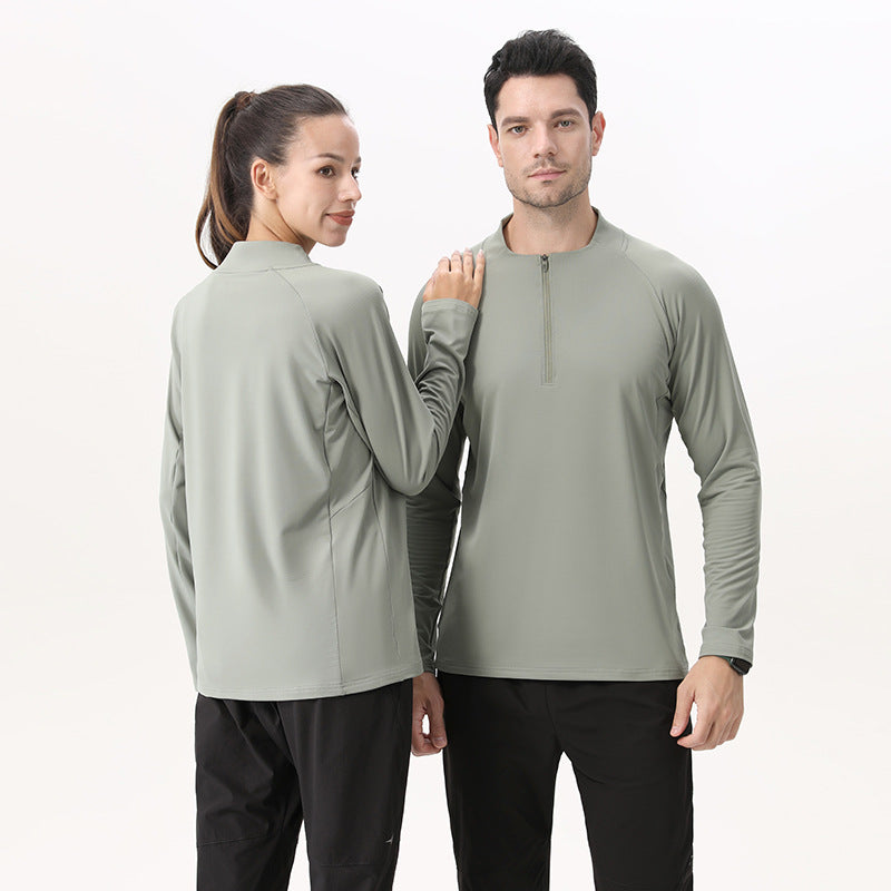 Mens Workout Fitness 90%Polyester   10%Spandex Quarter zip shirt B669 print logo 9