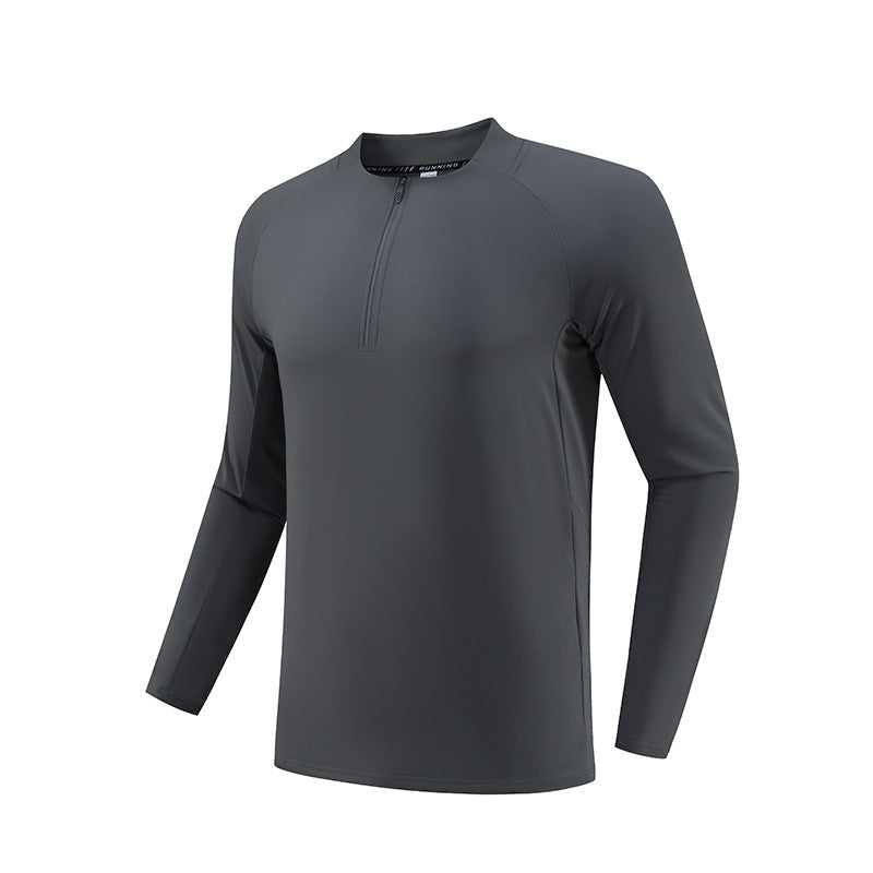Mens Workout Fitness 90%Polyester   10%Spandex Quarter zip shirt B669 print logo 6