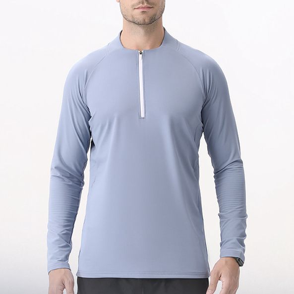 Mens Workout Fitness 90%Polyester   10%Spandex Quarter zip shirt B669 print logo 18