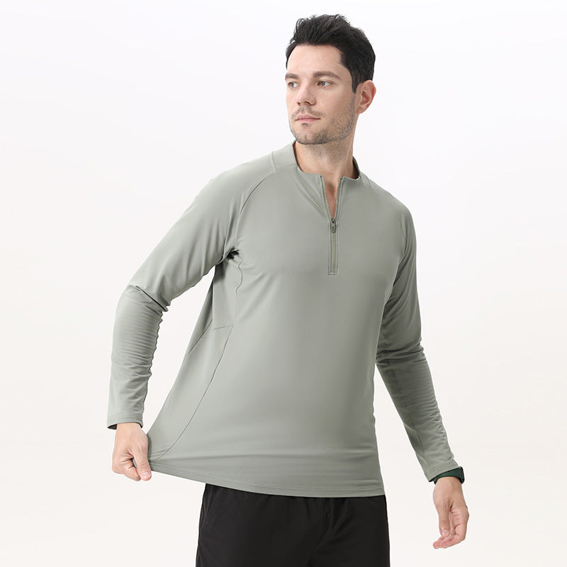 Mens Workout Fitness 90%Polyester   10%Spandex Quarter zip shirt B669 print logo 10
