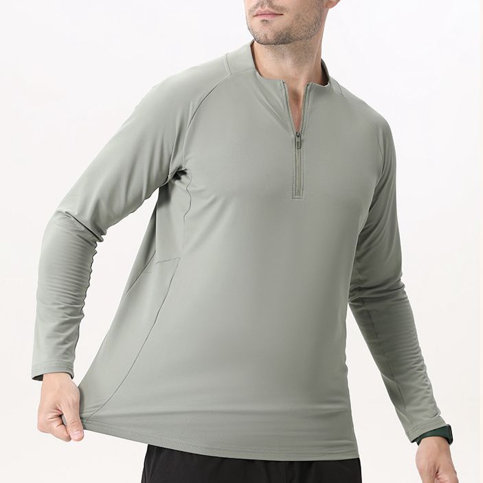 Mens Workout Fitness 90%Polyester   10%Spandex Quarter zip shirt B669 print logo 22