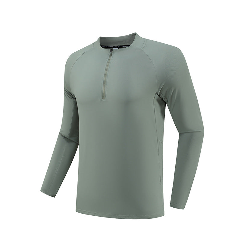 Mens Workout Fitness 90%Polyester   10%Spandex Quarter zip shirt B669 print logo 4