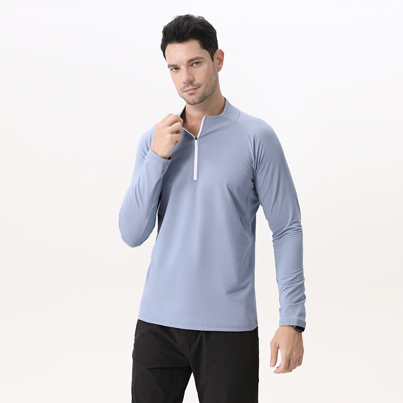 Mens Workout Fitness 90%Polyester   10%Spandex Quarter zip shirt B669 print logo 8