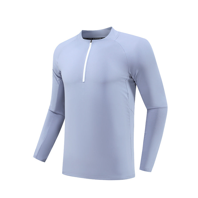 Mens Workout Fitness 90%Polyester   10%Spandex Quarter zip shirt B669 print logo 12