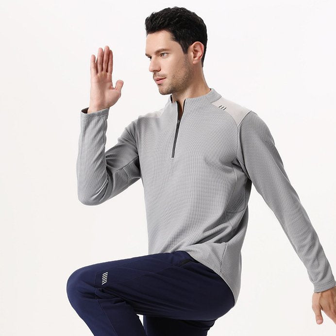 Mens Gym Sportswear 95%Polyester   5%Spandex Quarter zip shirt B670 print logo 16