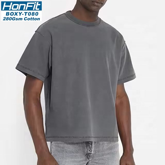 Mens Washed Boxy Fit 100% cotton Oversized Tshirt BOXY-T080 print logo 29