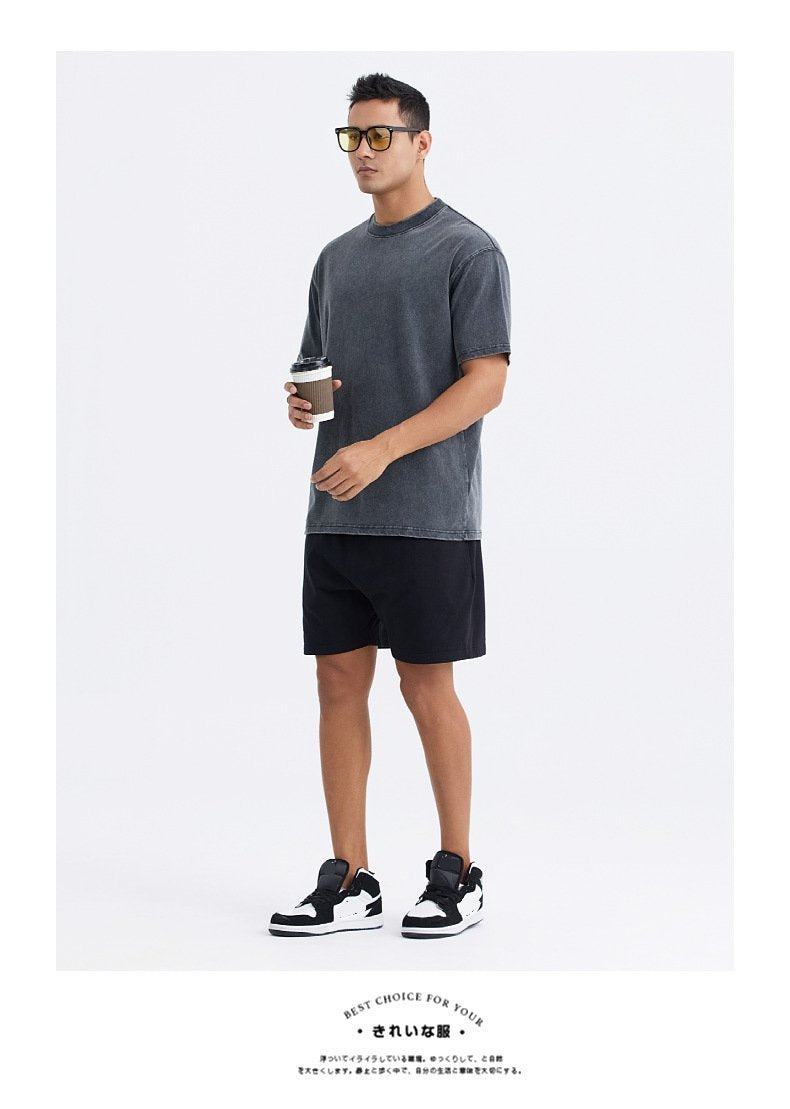 Mens Washed Boxy Fit 100% cotton Oversized Tshirt BOXY-T080 print logo 49