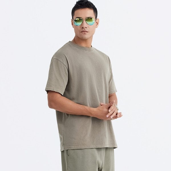 Mens Washed Boxy Fit 100% cotton Oversized Tshirt BOXY-T080 print logo 23