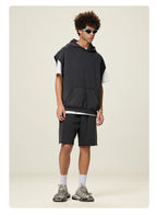 Mens Streetwear 100%cotton Sleeveless Hoodie Shorts Set BX8806-DK8601 Set print logo 35