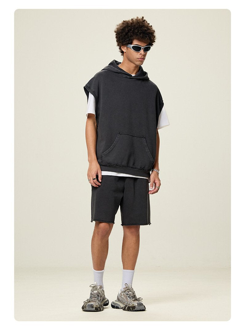Mens Streetwear 100%cotton Tank Top Shorts Set BX8806-DK8601 - SHORTS print logo 13