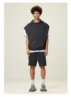Mens Streetwear 100%cotton Tank Top Shorts Set BX8806-DK8601 - SHORTS print logo 11