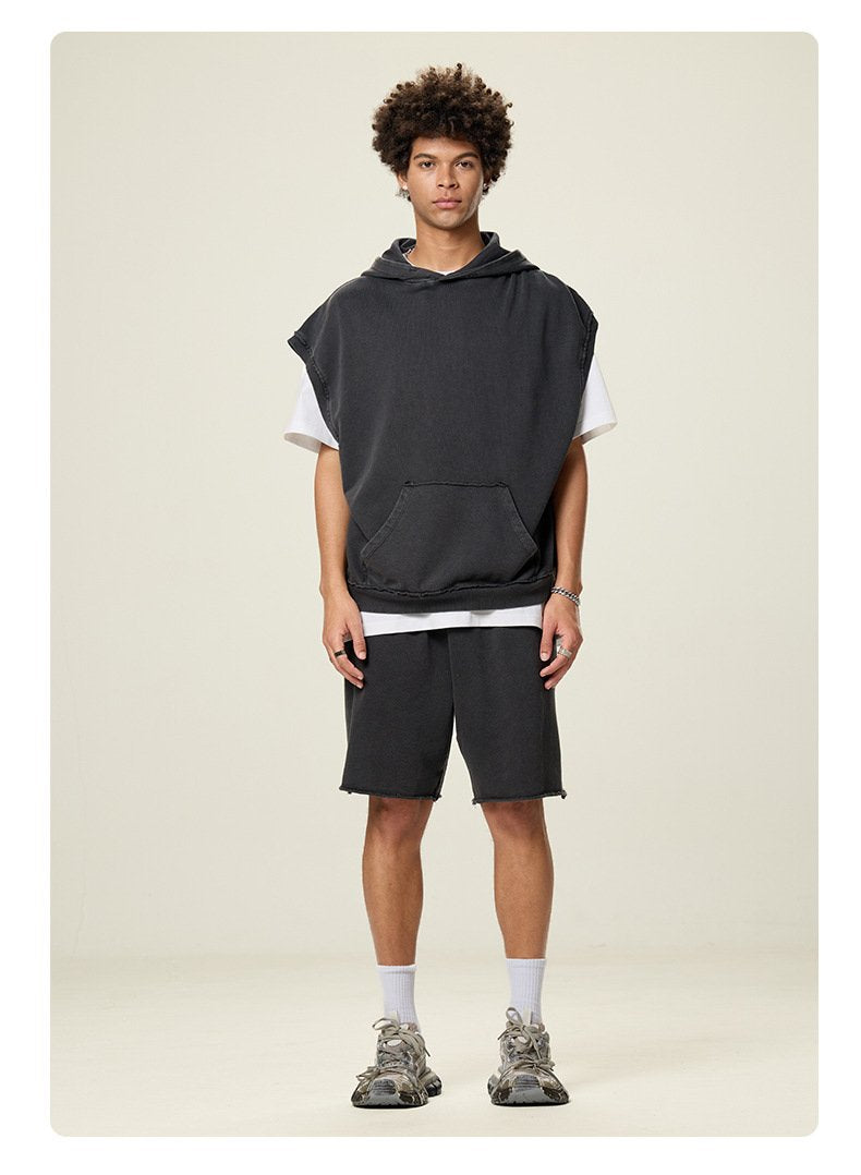 Mens Streetwear 100%cotton Tank Top Shorts Set BX8806-DK8601 - SHORTS print logo 11