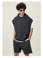 Mens Streetwear 100%cotton Tank Top Shorts Set BX8806-DK8601 - Cut‑off Sleeveless Hoodie print logo 30