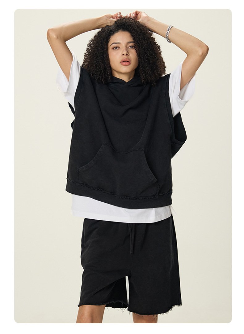 Mens Streetwear 100%cotton Sleeveless Hoodie Shorts Set BX8806-DK8601 Set print logo 28