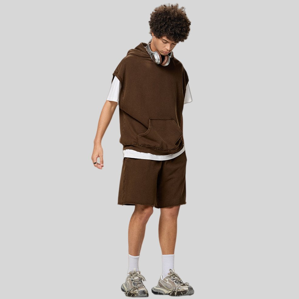 Mens Streetwear 100%cotton Tank Top Shorts Set BX8806-DK8601 - SHORTS print logo 3