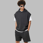 Mens Streetwear 100%cotton Tank Top Shorts Set BX8806-DK8601 - SHORTS print logo 14