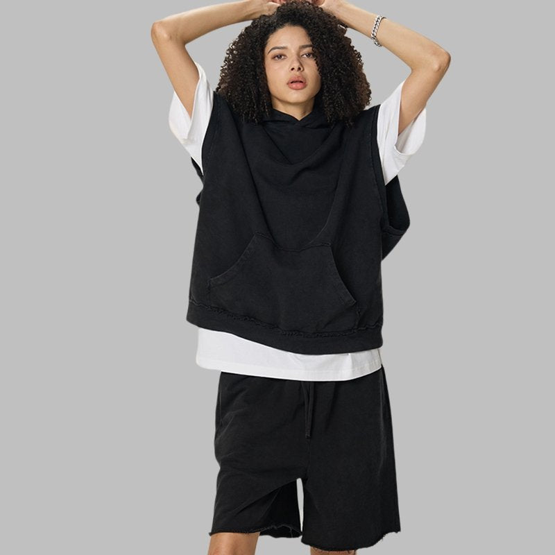 Mens Streetwear 100%cotton Tank Top Shorts Set BX8806-DK8601 - SHORTS print logo 8