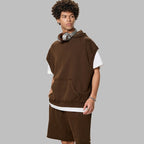 Mens Streetwear 100%cotton Tank Top Shorts Set BX8806-DK8601 - Cut‑off Sleeveless Hoodie print logo 20
