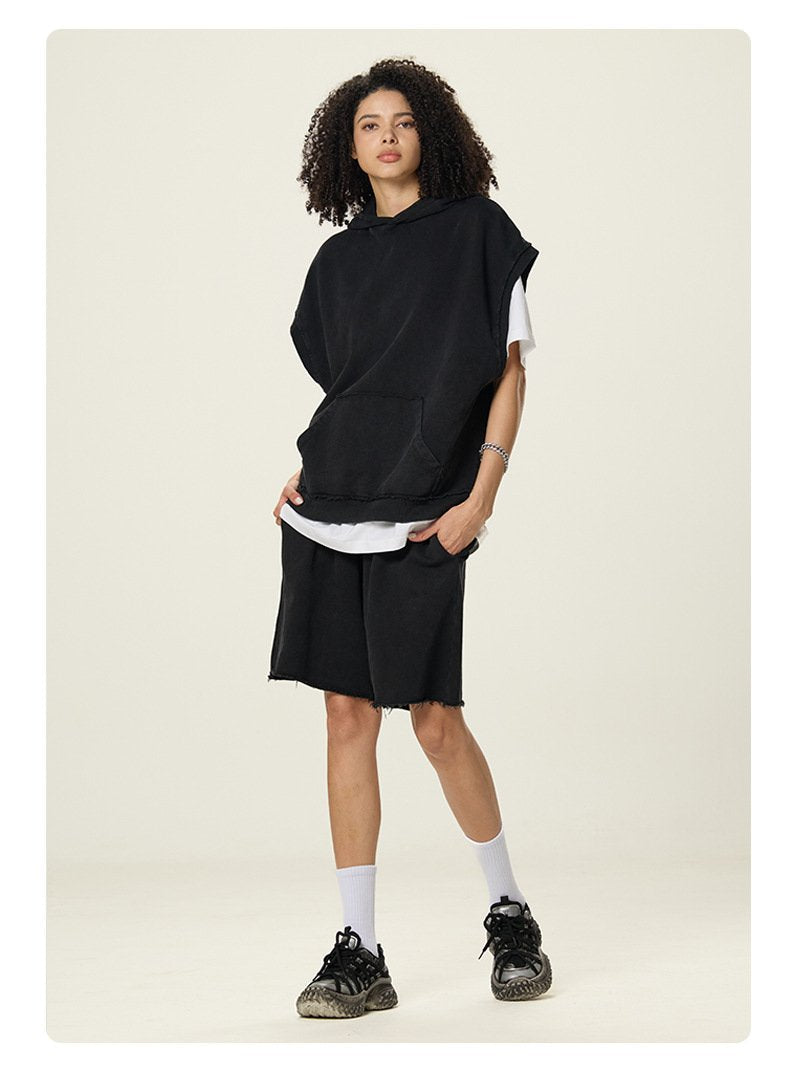 Mens Streetwear 100%cotton Sleeveless Hoodie Shorts Set BX8806-DK8601 Set print logo 30