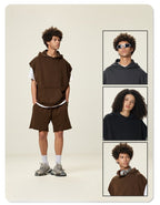 Mens Streetwear 100%cotton Sleeveless Hoodie Shorts Set BX8806-DK8601 Set print logo 18