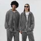 Mens Vintage Washed 80% cotton 20% polyester Zip Hoodie CL-ZJLLWY350 print logo 1