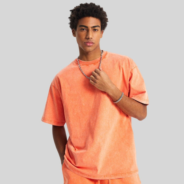 Mens Washed Oversized 100%Cotton T-shirt D-8808 - Honfitwear
