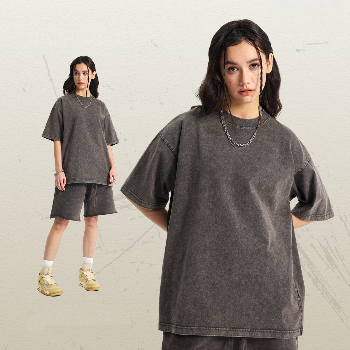 Mens Washed Oversized 100%Cotton T-shirt D-8808