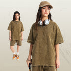 Mens Washed Oversized 100%Cotton T-shirt D-8808