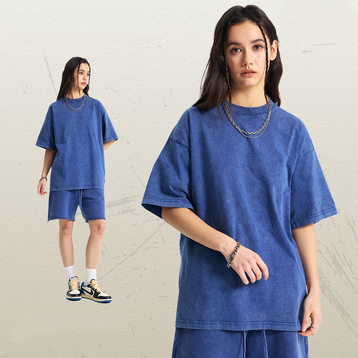 Mens Washed Oversized 100%Cotton T-shirt D-8808
